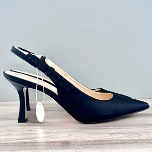 Jessica Simpson Satin Slingback Heels | Bow Detail | Black | Size 10